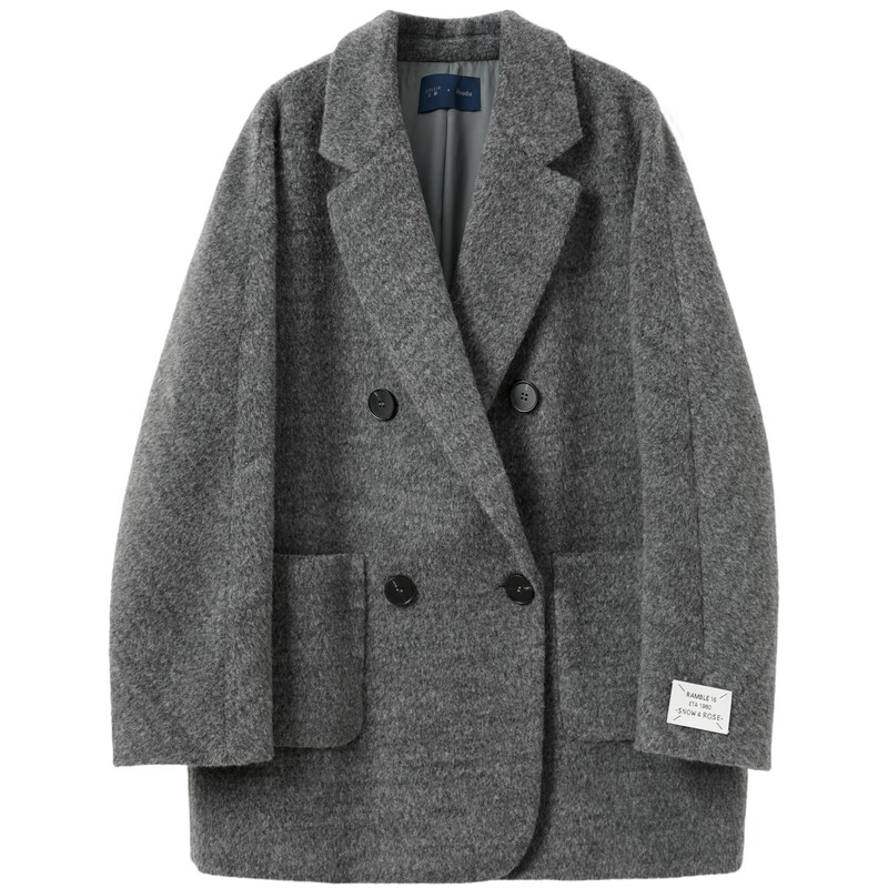 Tricolor Sheep Wool 2025 Winter New Woolen Coat Medium Long Coat Loose Women Dark Gray M 160/84A