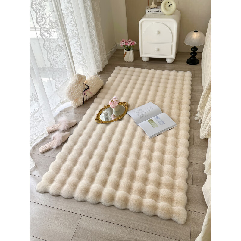Shijanu Cream Style Imitation Rabbit Fur Carpet Girls Bedroom Bedside Blanket Living Room Sofa Cushion Bay Window Cushion Plush Floor Mat Mushroom Color-Puff Velvet_Thick Anti-Slip 50cm*150cm