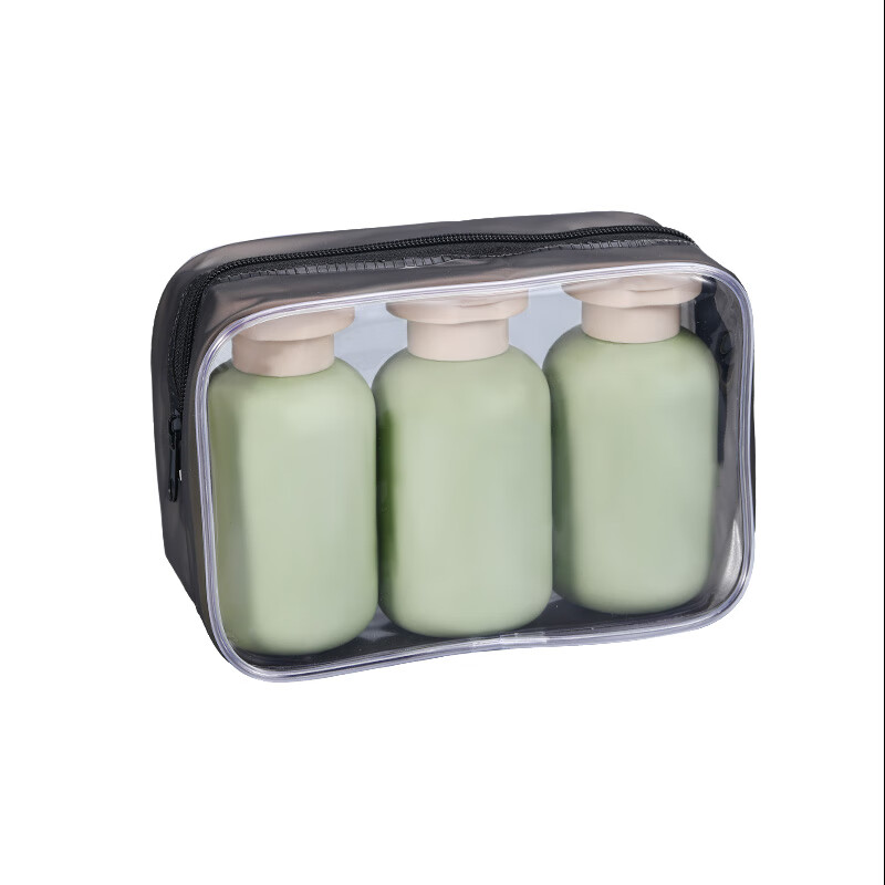 Metasequoia Travel Portable Shampoo and Shower Gel Sub-Bottle Travel Toiletries Bag Portable Storage Bag Travel Sub-Bottle Set Flip Top (Green Bottle + Storage Bag)