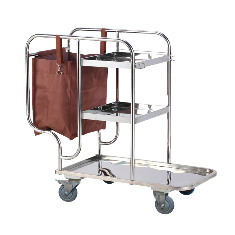 Cleaning Car Cleaning Car Stainless Steel Multi-Function Trolley Property Hotel Hotel Cleaning Tools Linen Cart Type A + with Mop Rack