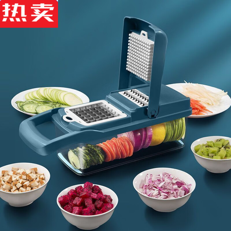 MZXM Japan imported quality household kitchen multi-functional vegetable cutter kitchen dicing, shredding, slicing and grating 8-blade combination + anti-cut gloves chef's knife a