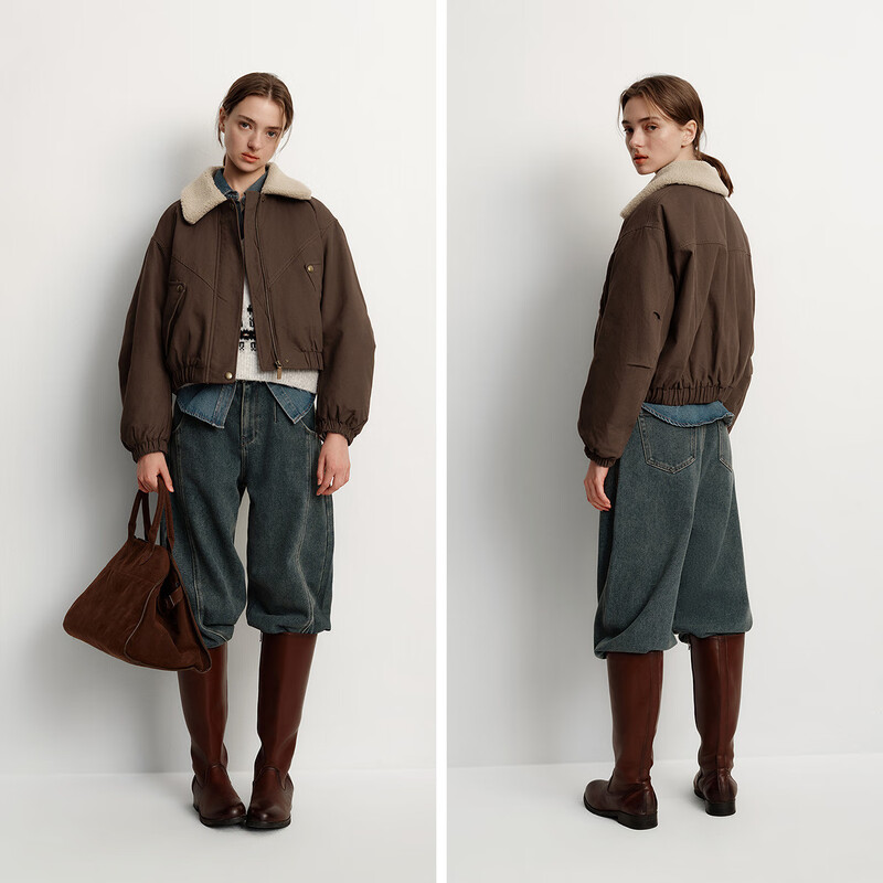 Semir coat women's winter quilted imitation lambswool lapel oversize brushed 2025 Barn style 109725108014