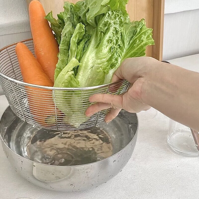 GIOIO304 stainless steel non-magnetic fruit basket for draining round solid thick living room special for washing vegetables free shipping clearance food grade 25.5 cm extra large non-magnetic hollow drain fruit basket