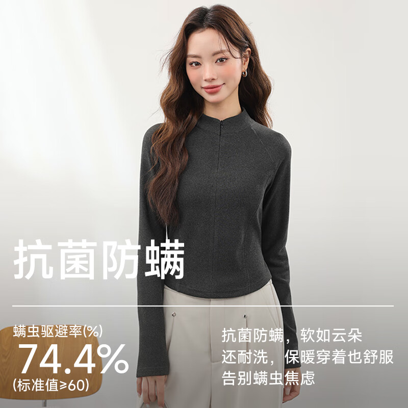 MJ STYLE thin velvet half turtleneck long-sleeved bottoming shirt for women 2026 winter new 7A antibacterial slim slim comfortable warm top