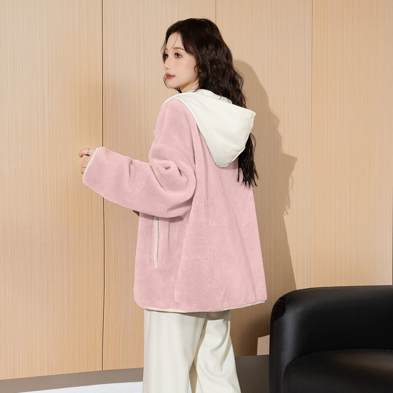 TonLion 2025 winter women's hooded spliced imitation lamb wool jacket