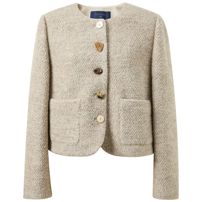 Sancai 2025 new winter style fragrant woolen coat round neck short coat M