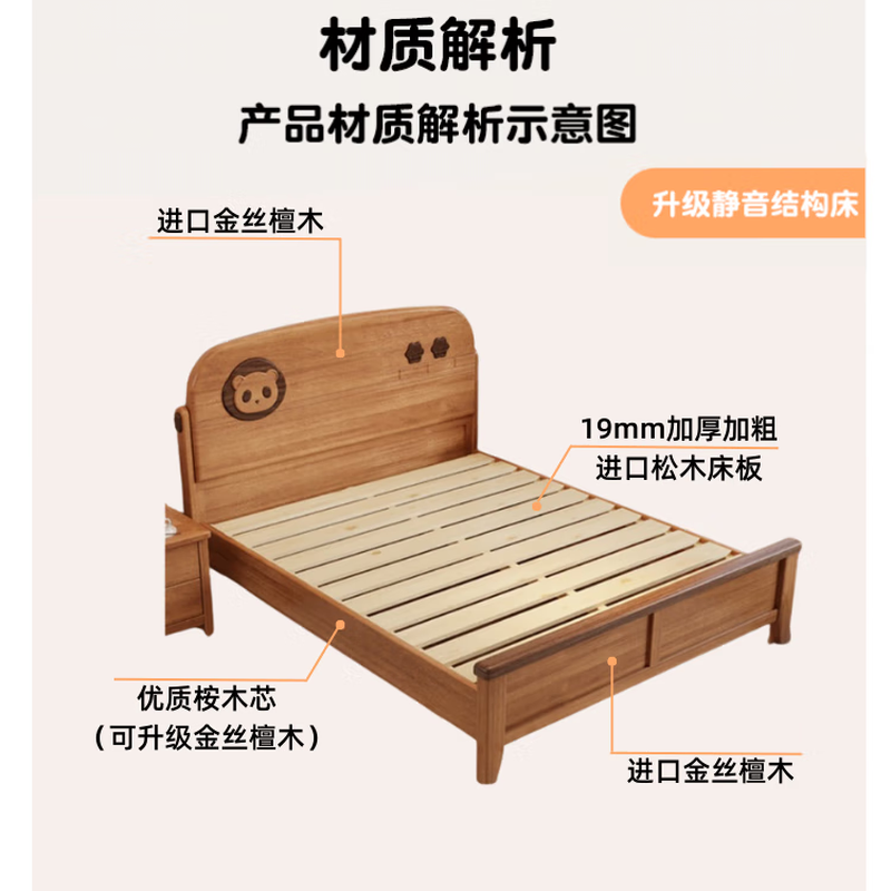 Caiti solid wood children's bed for boys and girls 1.2m single bed 1.5m teen bedroom bed storage bed home bed single bed standard pine silent bed board 150*190cm standard pine silent bed board