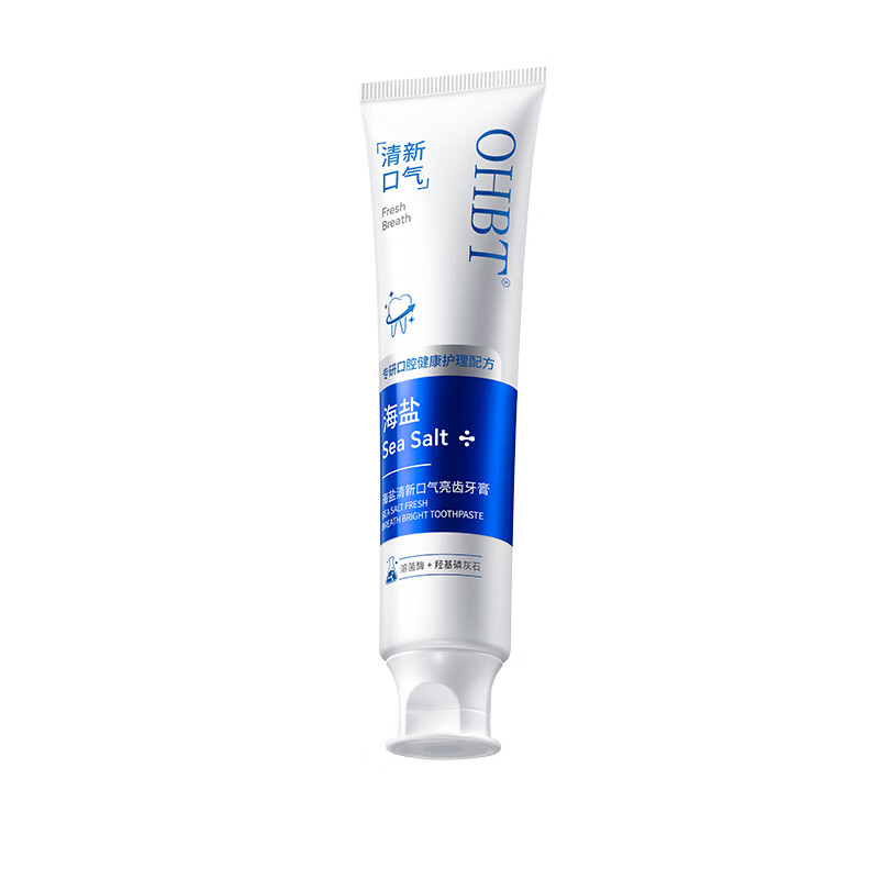 OHBT sea salt whitening toothpaste removes bad breath, removes yellowing, removes tooth stains, smoke stains, tartar, protects gums, inhibits bacteria, freshens breath, and is No. 1 on the gold list