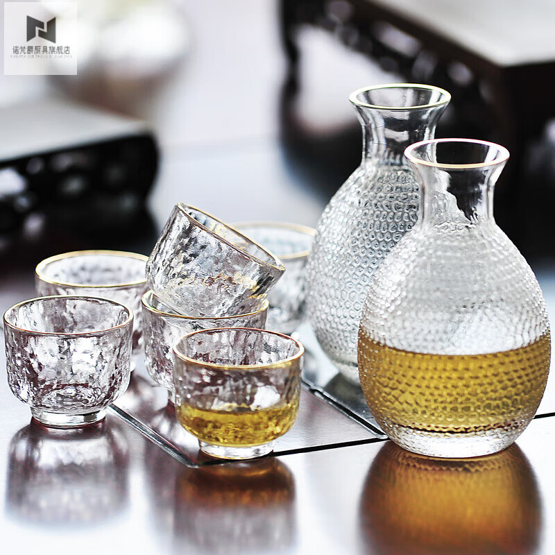 NIOFOA JUR Japanese-style glass rice wine warmer kettle household one or two white wine cups coffee hammer pattern ins light luxury wine kettle Phnom Penh 2 pots 6 cups