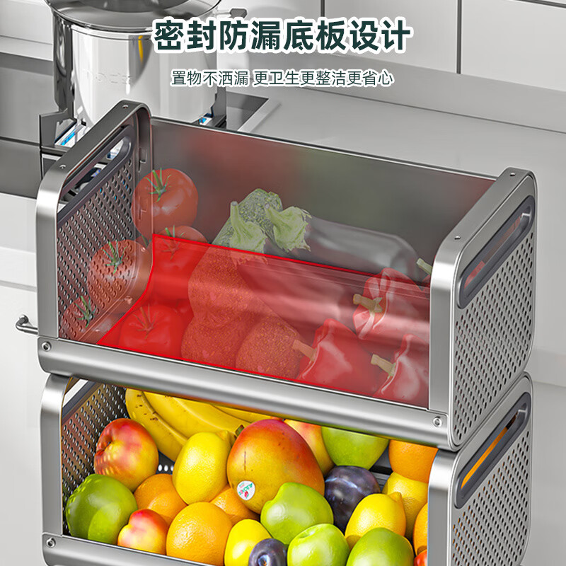 Fat Donglai's same style stainless steel kitchen rack thickened vegetable floor-standing multi-layer vegetable basket storage rack with water discharge stainless steel 40CM five layers SF Express