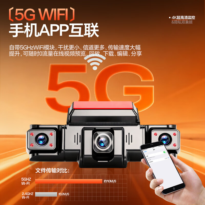 Xianniao driving recorder 360-degree panoramic 4k ultra-high definition without blind spots dual recording front and rear of the car without wiring reversing images dual lens 4k front and inside the car mobile phone interconnection + parking monitoring + 64G card 24-hour sentry mode parking monitoring truck four-way installation-free vehicle driving instrument