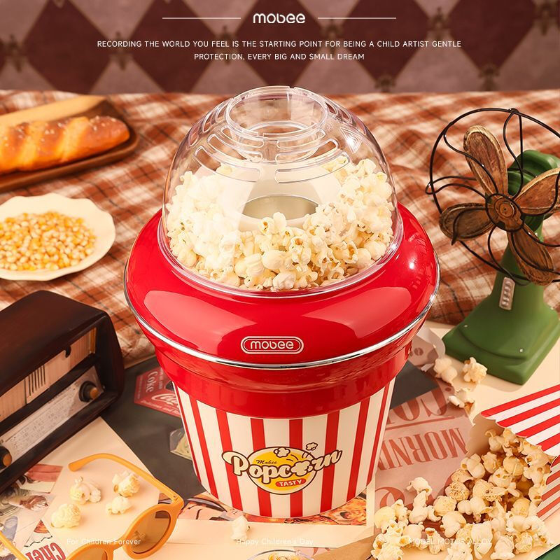 MOBEE popcorn machine fully automatic small household children's birthday gift corn popcorn machine corn popcorn machine red 8 bags of corn