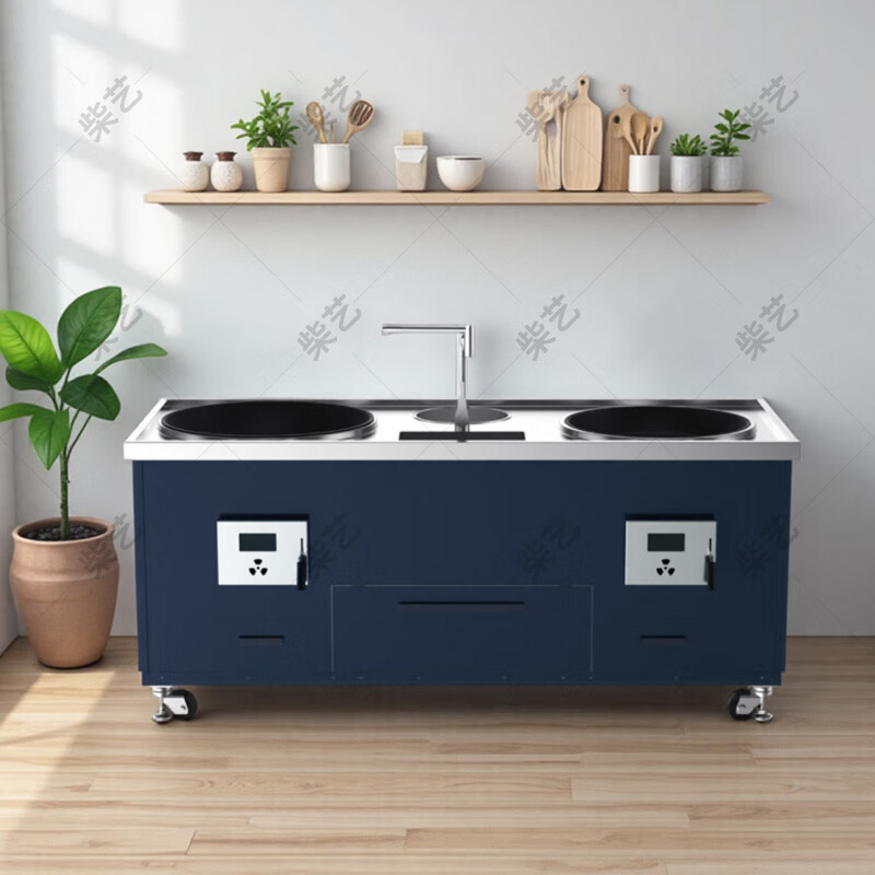 Firewood smokeless gasification firewood stove fierce fire stove removable 304 stainless steel farmhouse new rural villa new large pot stove range hood range hood earth stove smoke stove combination smoke stove combination 1.8m firewood stove + 1.8m 2000W hood