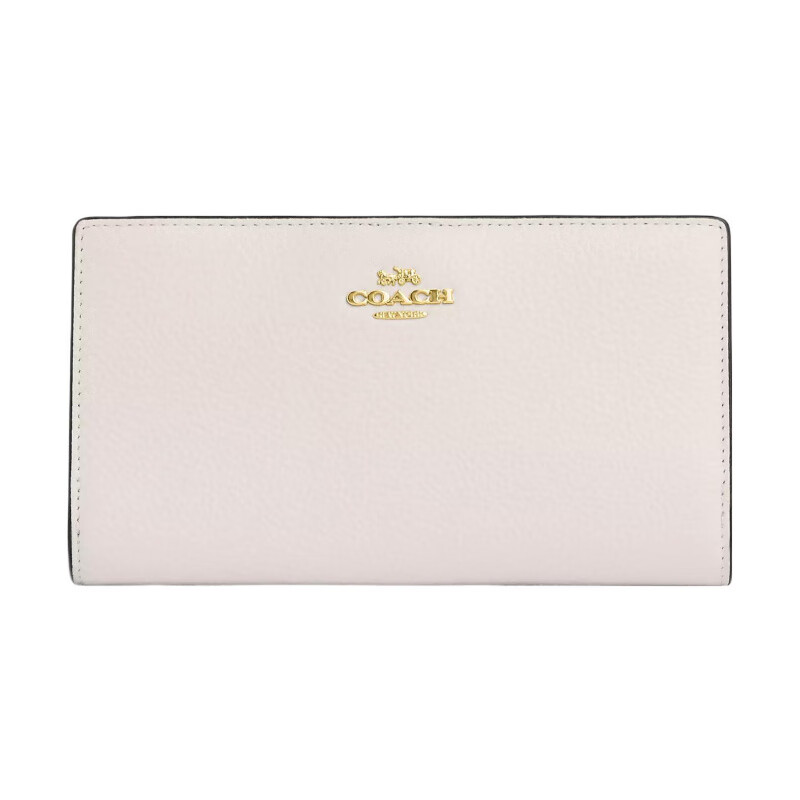 COACH 18 Fashionable Simple Solid Color Pebbled Leather Wallet Small Women's Chalk Color Basic Pack (Bag + Dust Bag)