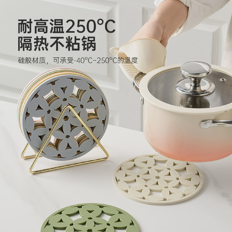 Mili Fengwu Insulation Mat Silicone Placemat Hollow Flower Table Mat Anti-scalding Pot Mat Bowl Mat Coaster 6 Pack Mixed Color B+Gold Trivet Hollow Flower Insulation Mat Platinum Silicone