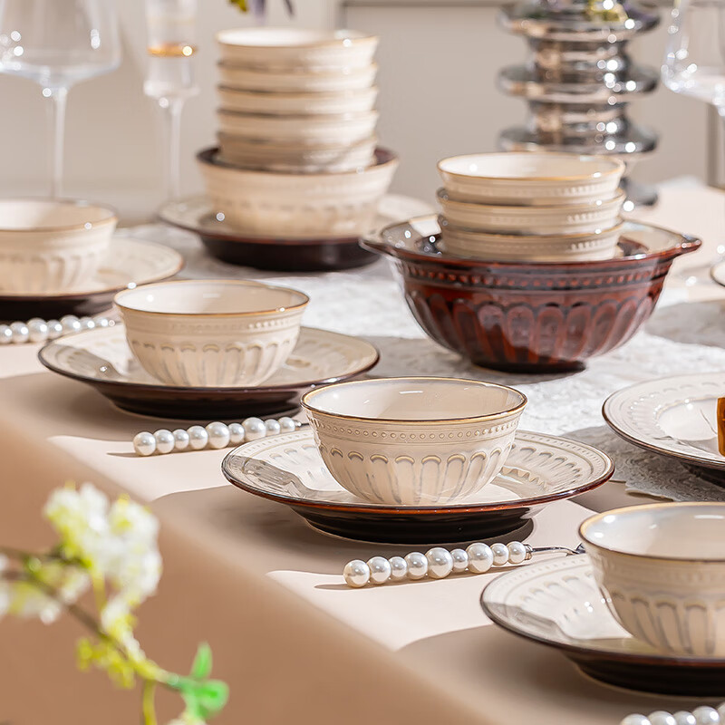 KANGMO bowl set for home use 2025 new high-looking housewarming gift ceramic bowl and plate tableware set 18 pieces