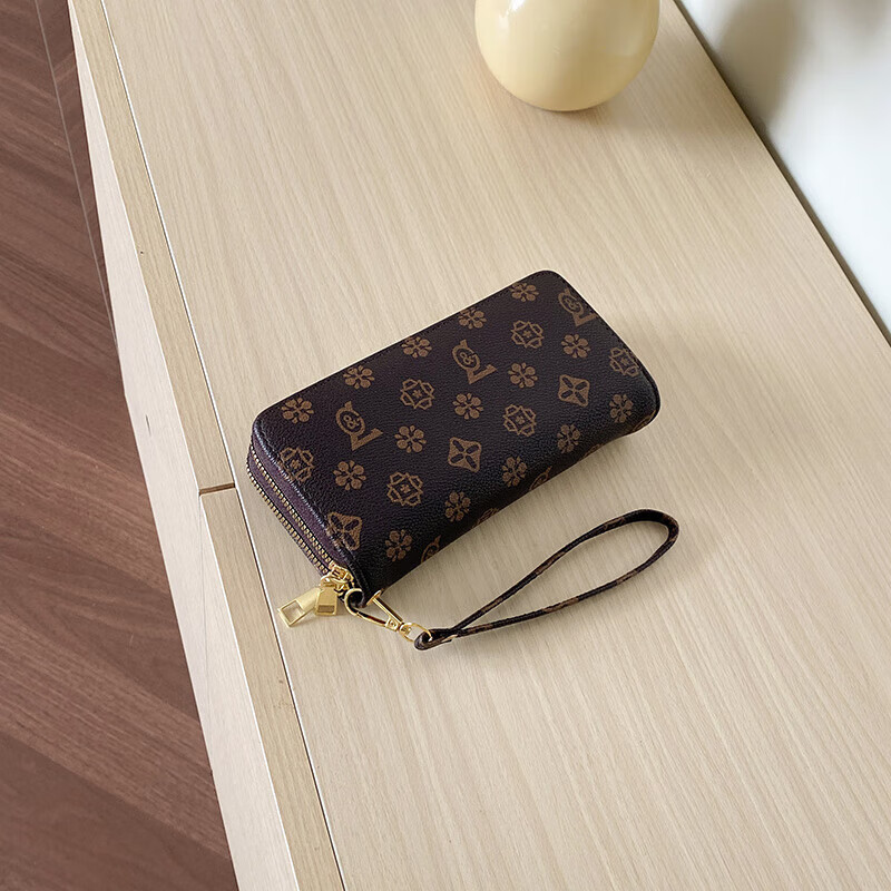 New double zipper multi-layer women's long wallet large capacity card holder ID bag ID bag bank card coffee color