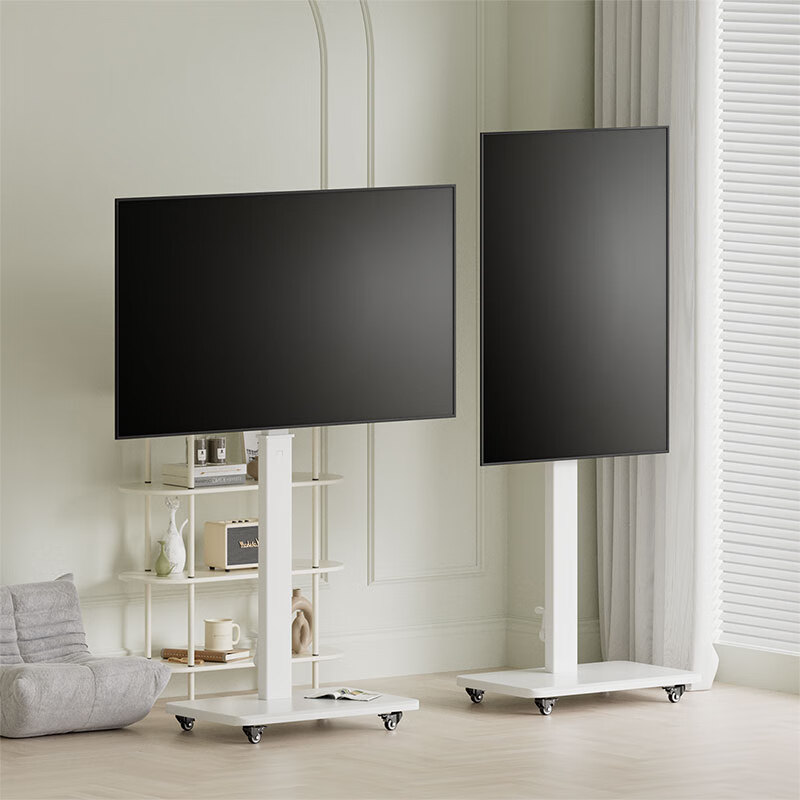 Xingkaishi TV mobile stand floor-mounted pulley with socket hand-cranked lift horizontal and vertical screen rotation suitable for Xiaomi Hisense universal hanger live broadcast screen mobile cart White-Bull plug-in type 32-70 inches horizontal screen or vertical screen installation
