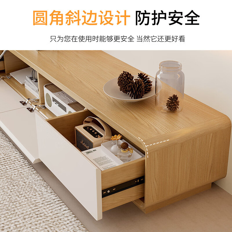 Meimu Home solid wood TV cabinet floor-standing 2025 new living room home modern simple coffee table TV cabinet combination solid wood color + jade dust white 1.6 meter TV cabinet two drawers and one flip door