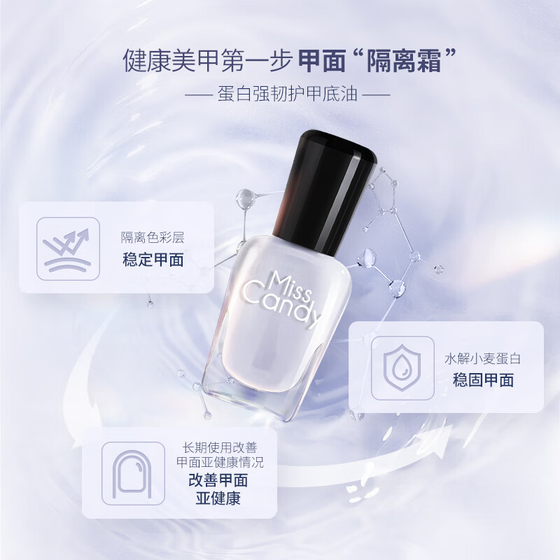 Miss Candy Healthy Transparent Nail Polish 15ml Protein Strong Base Oil No-Bake Quick-drying Peelable Nail Polish Long-lasting NF002