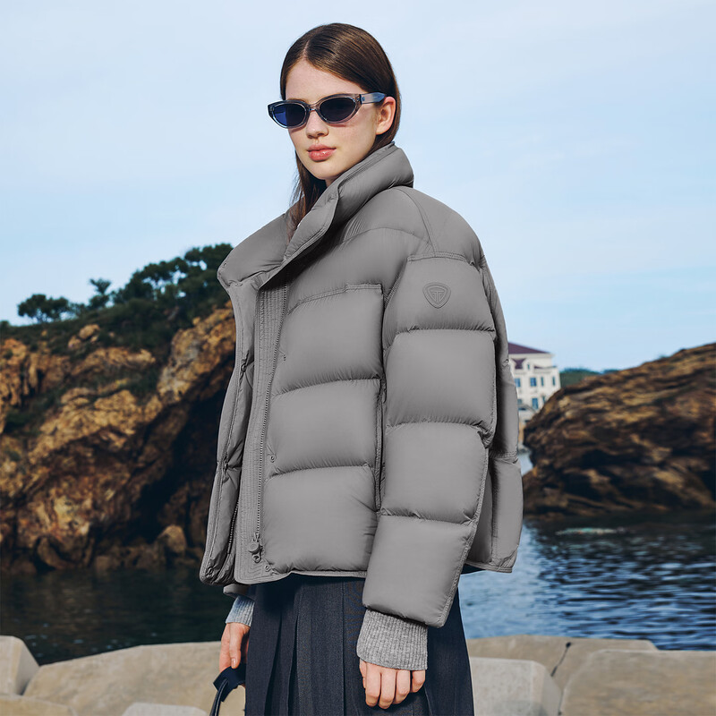 Tambor Puff Down Jacket Women's Short Stand Collar Profile Autumn and Winter Warm Thick Jacket 5530306Z Quiet Luxury Gray 165