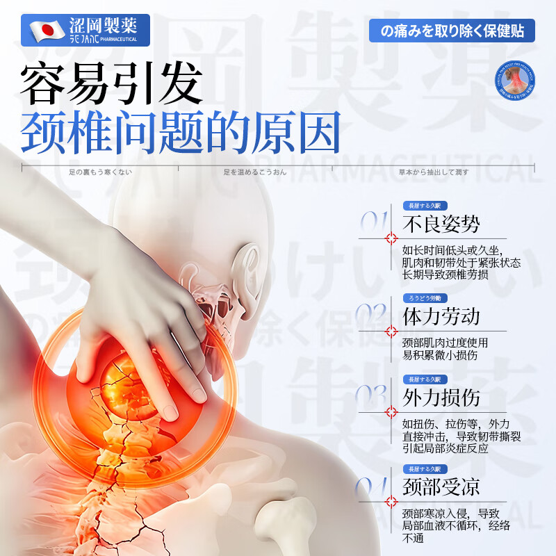 Shibuoka's Japanese special patch for cervical spondylosis, insufficient blood supply to the brain, hot compress, neck compression, nerve compression, dizziness and headache, 3 boxes