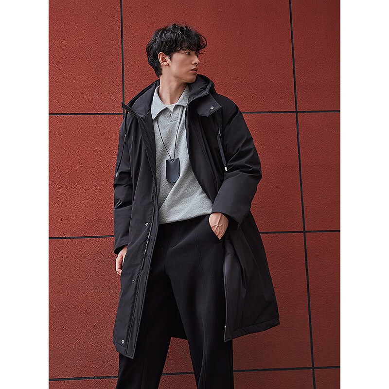 GXG Men's Long Down Jacket Multicolor Windbreaker Design Thick Jacket Black L