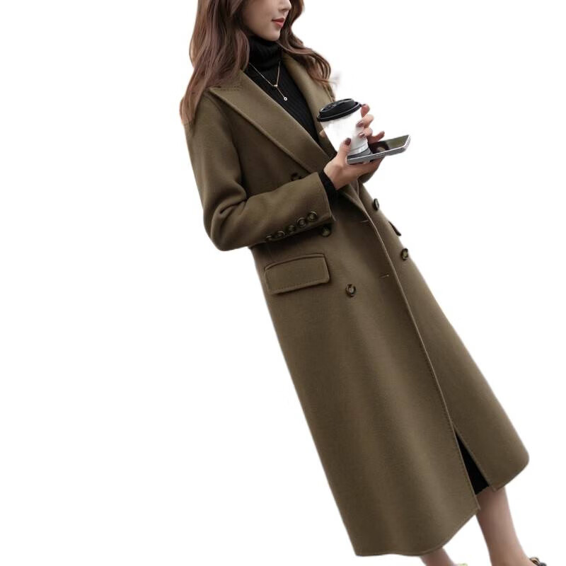 Playboy (PLAYBOY) brand high-end single-sided cashmere coat long knee-length 2025 autumn and winter new slim-fitting temperament wool woolen coat Autumn moon color (thickened with velvet) S S (85-100 pounds)