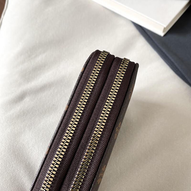 New double zipper multi-layer women's long wallet large capacity card holder ID bag ID bag bank card coffee color