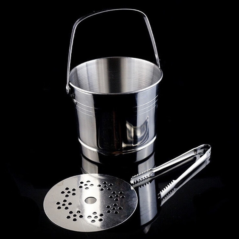 Chuangjingyi chooses stainless steel ice bucket, bar KTV portable ice bucket, multi-purpose ice bucket with separator 1L ice bucket + ice clip by default without separator