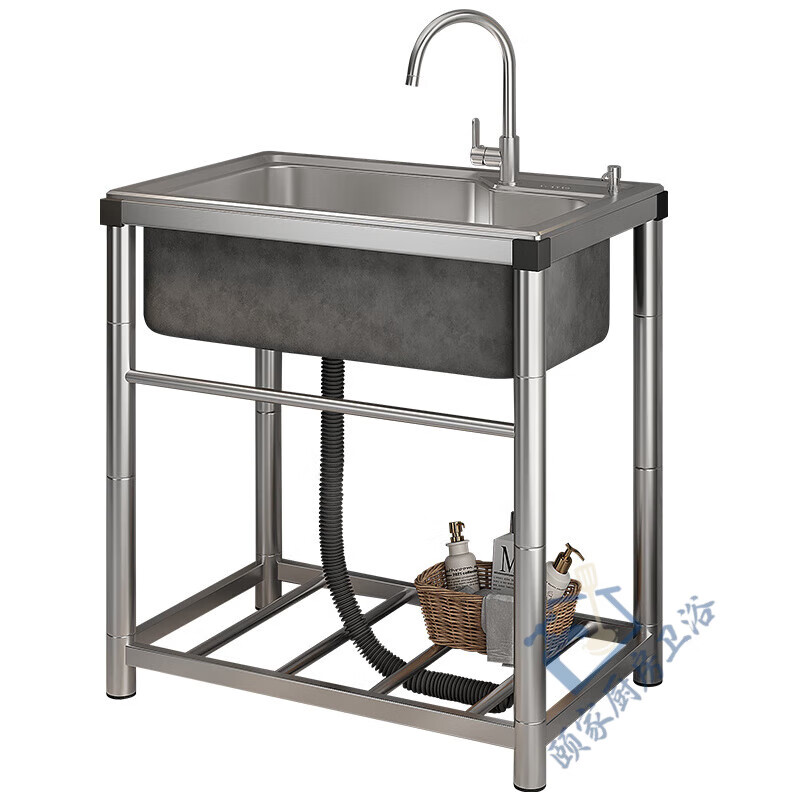 Yeyu outdoor courtyard stainless steel sink large single tank outdoor pool yard basin integrated with bracket garden wash basin ordinary steel 50*37*75 package one without faucet