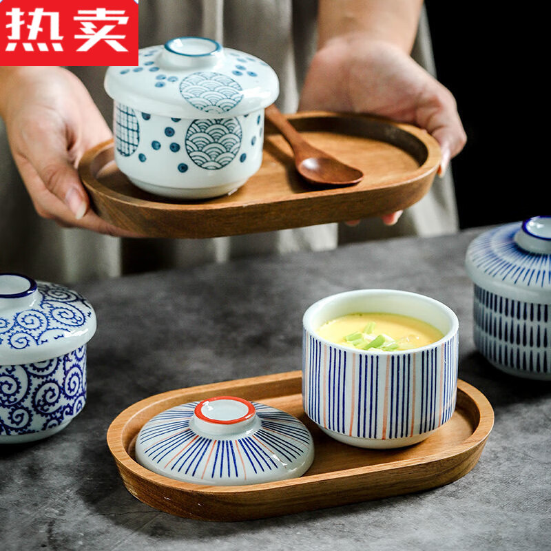 MZXM日本进口品质创意陶瓷小汤盅带盖炖盅炖碗宝宝蒸蛋碗盖碗隔水炖燕 浅蔓-甜品盅