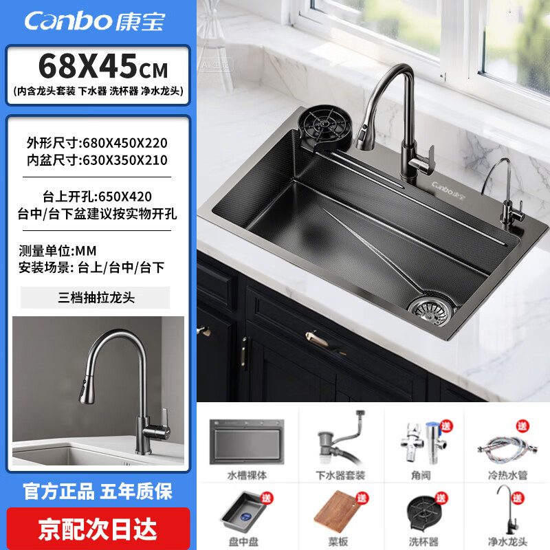 Canbo sink large single slot honeycomb embossed nano stainless steel kitchen sink integrated basin