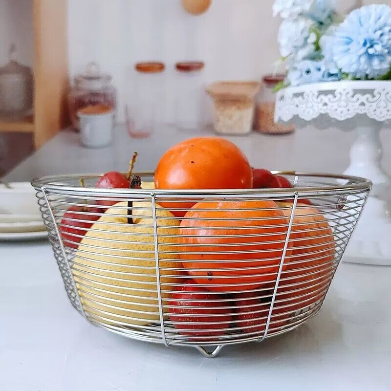 GIOIO304 stainless steel non-magnetic fruit basket for draining round solid thick living room special for washing vegetables free shipping clearance food grade 25.5 cm extra large non-magnetic hollow drain fruit basket