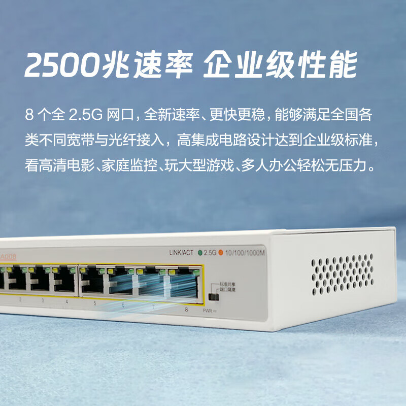 ZTE (ZTE) 8-port full 2.5G network port Ethernet switch enterprise-level switch monitoring network cable splitter splitter ZXSLC LUMA008 8-port full 2.5G metal shell + 1 meter Gigabit cleaning kit