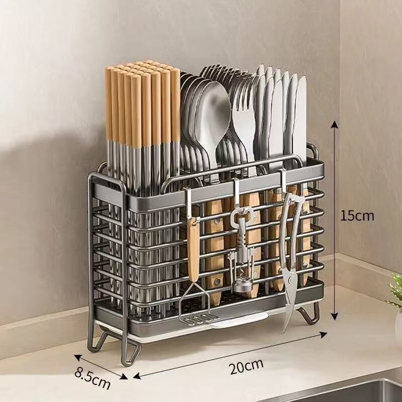 304 stainless steel chopstick barrel household chopstick storage box kitchen chopstick cage wall-mounted knife holder spoon storage rack round line style 2-grid chopstick cage