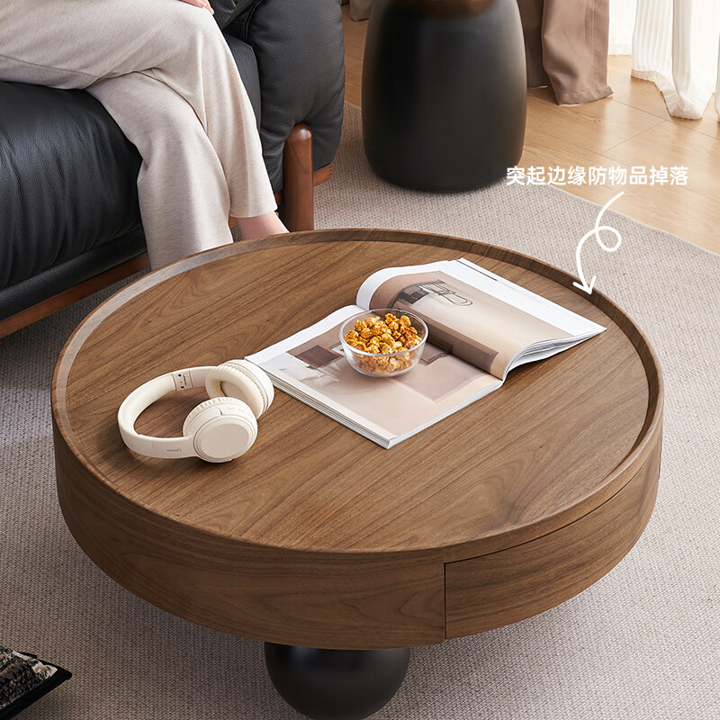 Pashaman antique style solid wood coffee table living room home light luxury high-end large and small round table combination sofa side table hall 6322Y solid wood table base-walnut color 0.8M coffee table combination designer new style