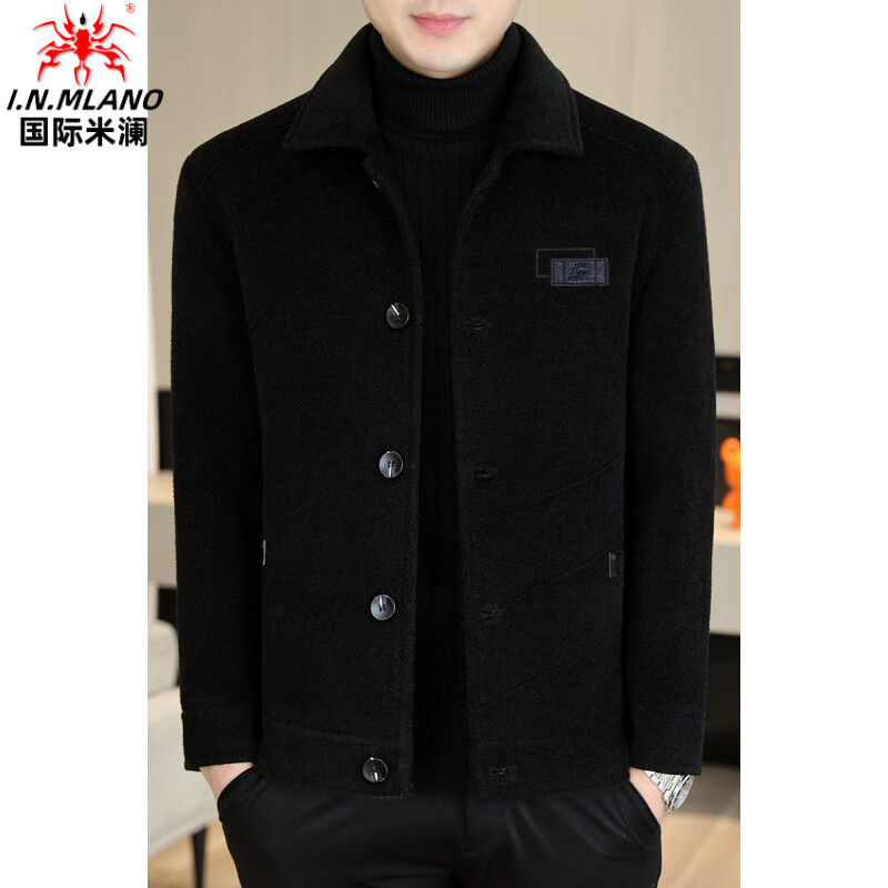 International Milan light luxury high-end men's woolen coat short 2025 autumn and winter new thickened jacket men's high-end woolen coat black (gift box) 3XL (150--165)