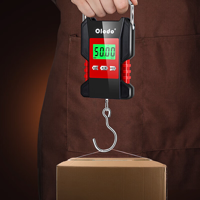 Olodo waterproof portable scale, spring scale, portable electronic scale, commercial grocery shopping small hanging scale, selling vegetable hook scale, express scale, hook scale, portable scale, charging + battery + 1.5m tape measure