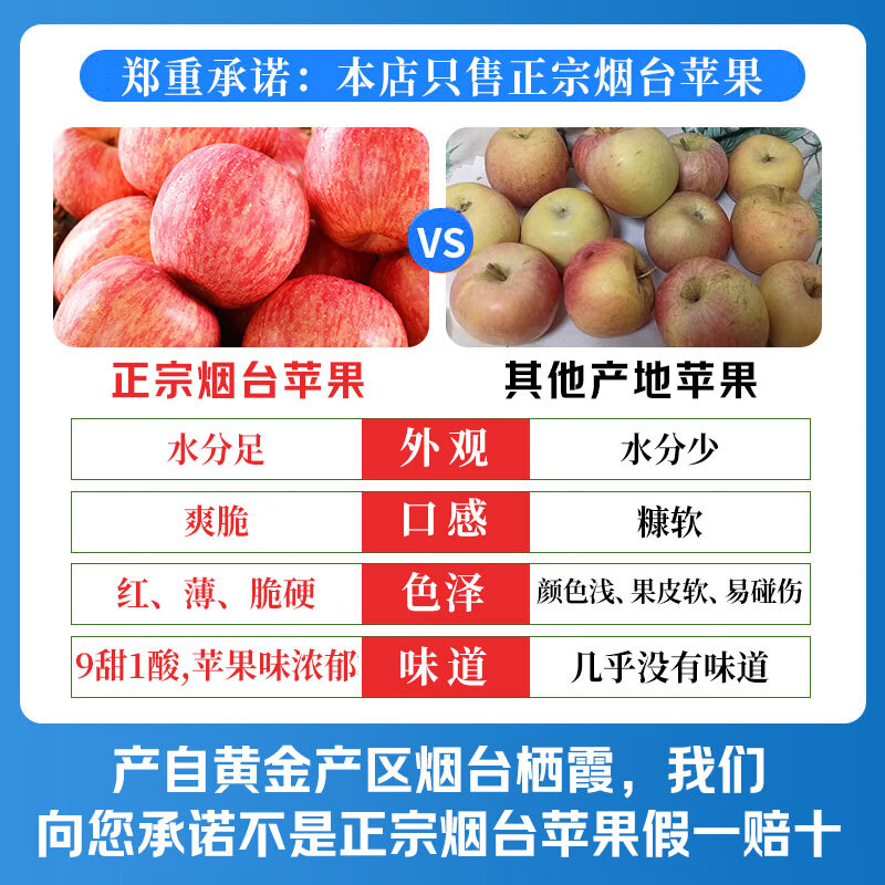 Jingdida Yantai Qixia Red Fuji apple net weight 4.5 catties medium fruit 200g fresh fruit direct from the source with free shipping