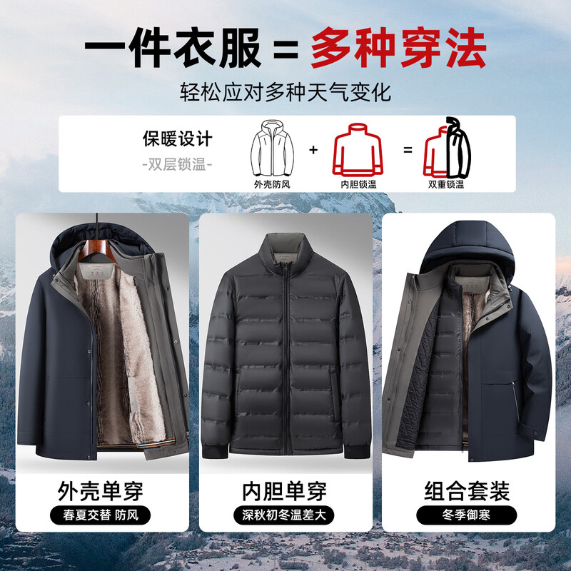 YAYA goose down jacket men's removable liner hooded thick warm winter new middle-aged and elderly dad jacket Y16B