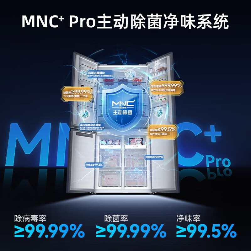 MeiLing dual system zero built-in refrigerator 510L cross refrigerator ultra-thin refrigerator bottom heat dissipation energy saving active sterilization BCD-510WSP9CZX Gray