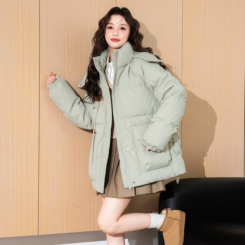 TonLion 2025 winter women's hooded one-hand-length textured fabric down jacket thickened and warm new bread coat work jacket