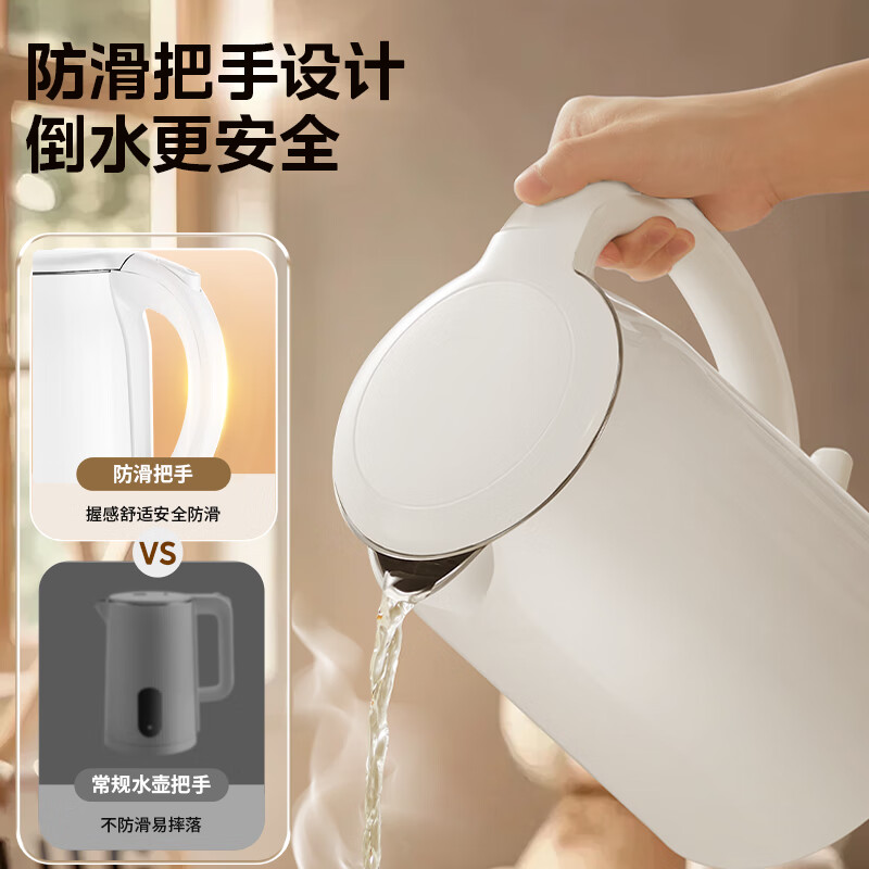 Midea electric kettle household kettle 2 liters large capacity 304 stainless steel 0 coating 1800W rapid heating double layer anti-scald MK-SH20M320