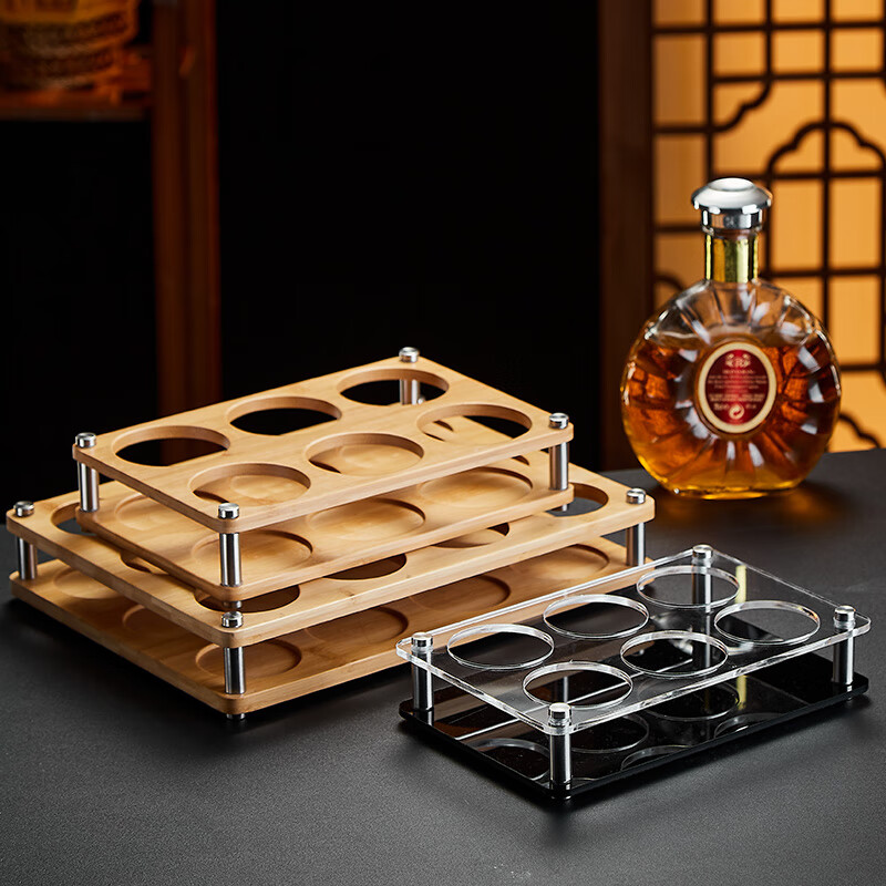 He Jian Gong Bamboo Wood Wine Rack Liquor Two Liang 2024 New Wine Glass Rack 15ml Cup and 150ml Wine Divider Storage Box 2 Pots 8 Cups Acrylic