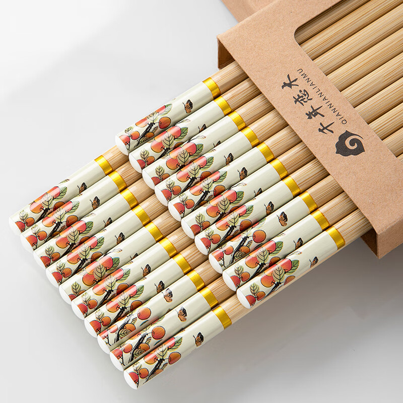 Millennium Love Wood Printed Bamboo Chopsticks Persimmon Ruyi Nodding High-end Mildew-proof and Anti-slip Home Healthy Hotel Restaurant Chopsticks kz0776