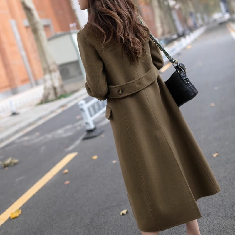 Playboy (PLAYBOY) brand high-end single-sided cashmere coat long knee-length 2025 autumn and winter new slim-fitting temperament wool woolen coat Autumn moon color (thickened with velvet) S S (85-100 pounds)