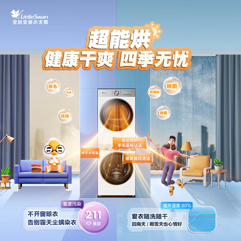 LittleSwan Xiaowumei 3.0 Light Edition Washing and Drying Set 12KG Large Capacity Front-loading Washing Machine Fully Automatic + Variable Frequency Heat Pump Dryer VE10PRO+10PRO National Subsidy