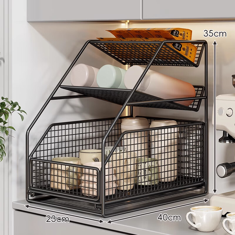 All are water cup storage rack, tea cup storage rack, desktop multi-layer coffee cup rack, cabinet, dining table, sideboard, table cup rack, black large size, slanted mouth