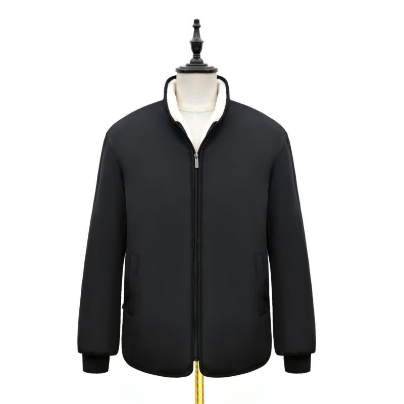 Woodpecker Winter Eco-Friendly Wool Jacket Stand Collar Middle-aged and Elderly Fur One-piece Thickened Coldproof Warm Jacket Liner Cotton Jacket Top Black (White Liner) Brand Special Price Clearance Pickup 2XL 135-155 Jin